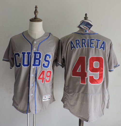 Cubs #49 Jake Arrieta Grey Flexbase Authentic Collection Alternate Road Stitched MLB Jersey - Click Image to Close